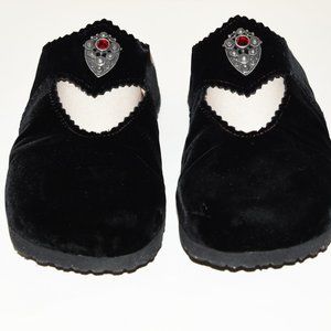 Think! Never Worn! Black Velvet Cut Out Slide,Red Jewel  in  Silver Tone Metal